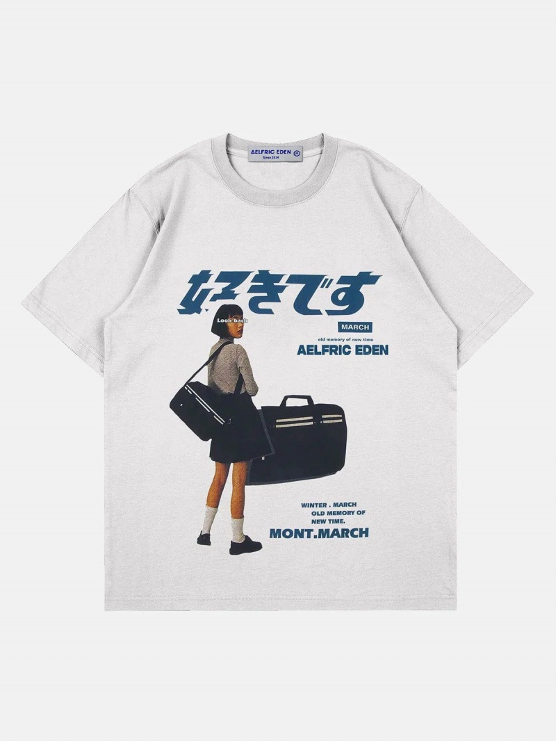 T Shirts Aelfric Eden 好きです Japanese Girl Graphique Tee Bleu | LAQ-21436303